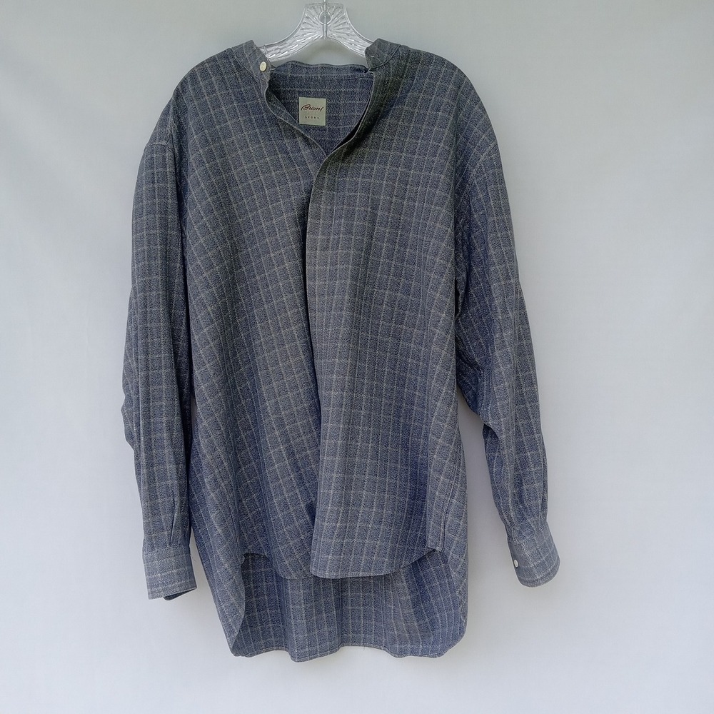 Brioni Sport Made in Italy Plaid Heavyweight Cotton Mandarin Collar Luxury Shirt